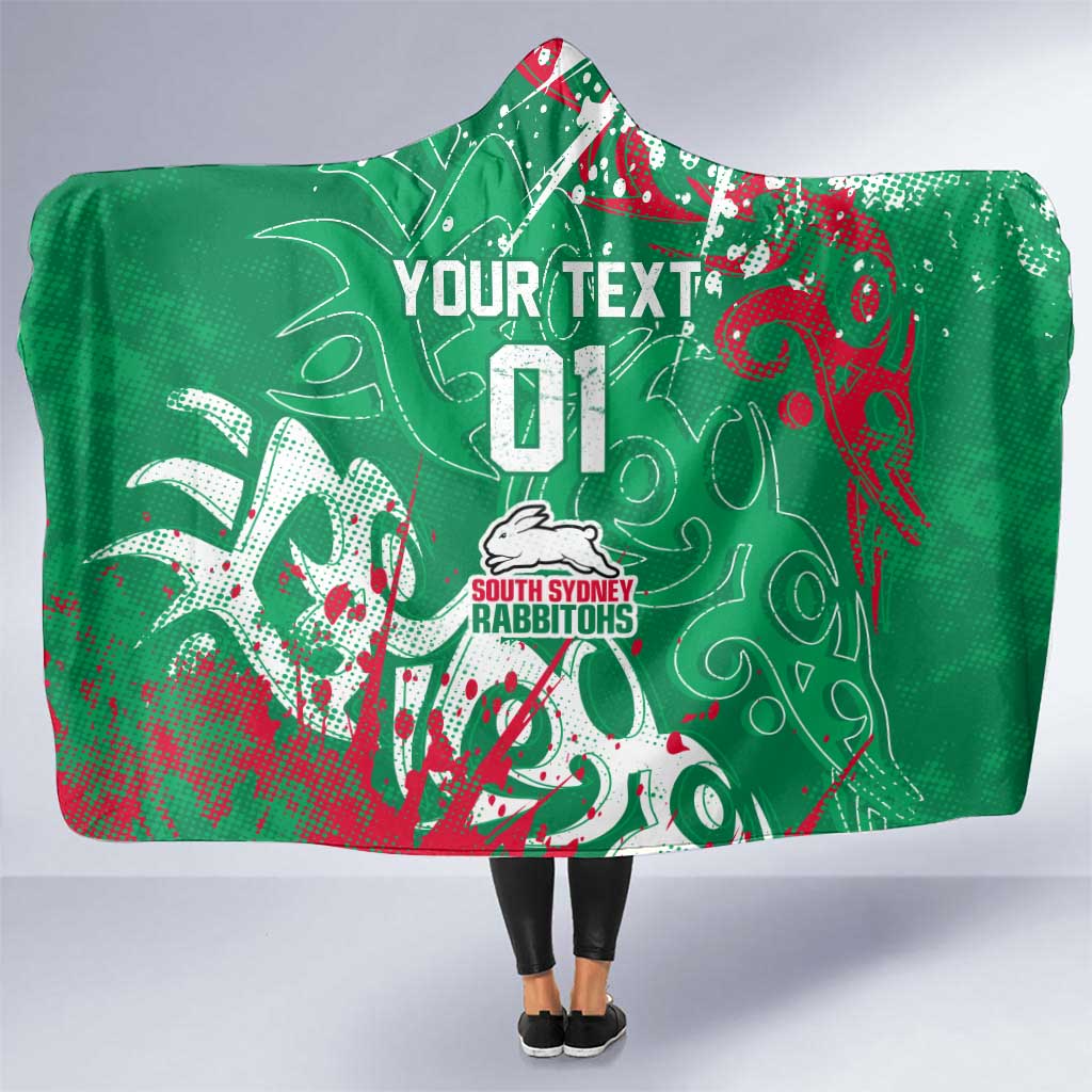 Personalized South Sydney Rabbitohs Rugby Hooded Blanket Urban Street Graffiti Style - Distressed Splatter Elements