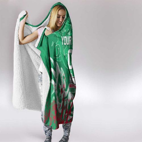 Personalized South Sydney Rabbitohs Rugby Hooded Blanket Urban Street Graffiti Style - Distressed Splatter Elements