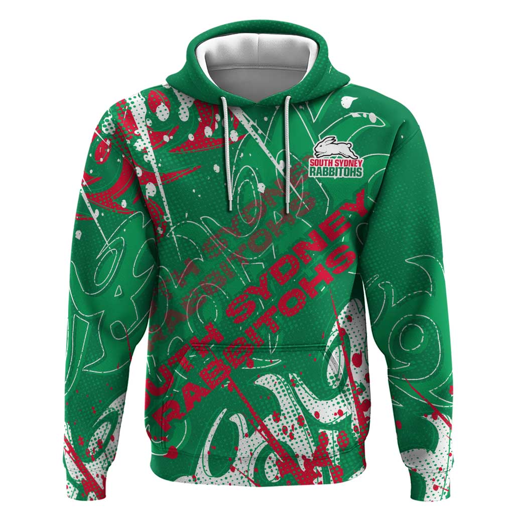Personalized South Sydney Rabbitohs Rugby Hoodie Urban Street Graffiti Style - Distressed Splatter Elements
