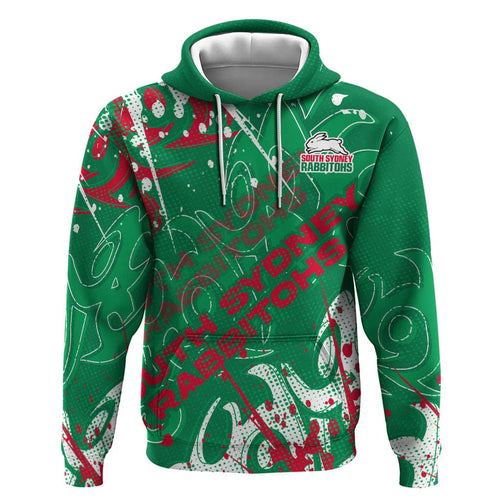 Personalized South Sydney Rabbitohs Rugby Hoodie Urban Street Graffiti Style - Distressed Splatter Elements