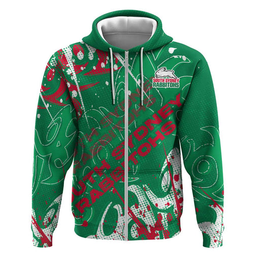 Personalized South Sydney Rabbitohs Rugby Hoodie Urban Street Graffiti Style - Distressed Splatter Elements