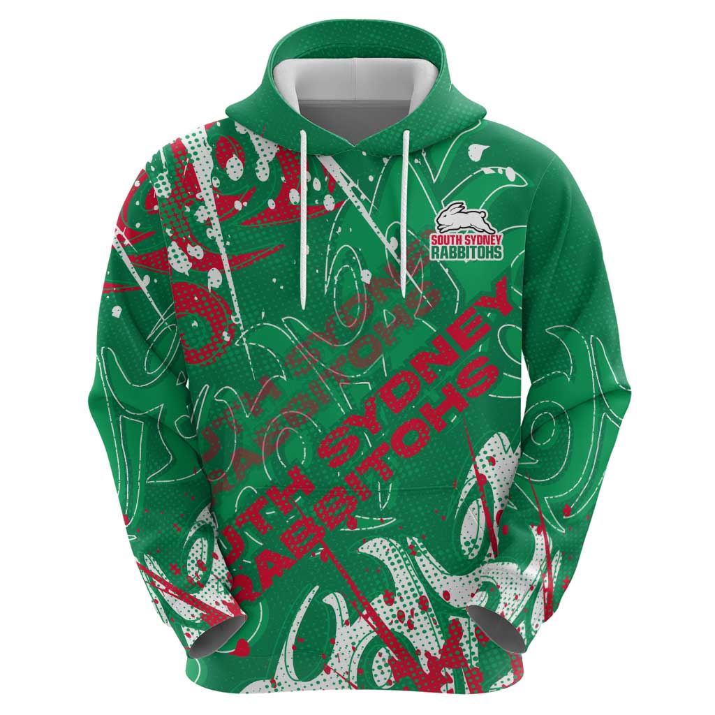 Personalized South Sydney Rabbitohs Rugby Hoodie Urban Street Graffiti Style - Distressed Splatter Elements