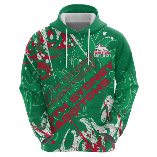 Personalized South Sydney Rabbitohs Rugby Hoodie Urban Street Graffiti Style - Distressed Splatter Elements