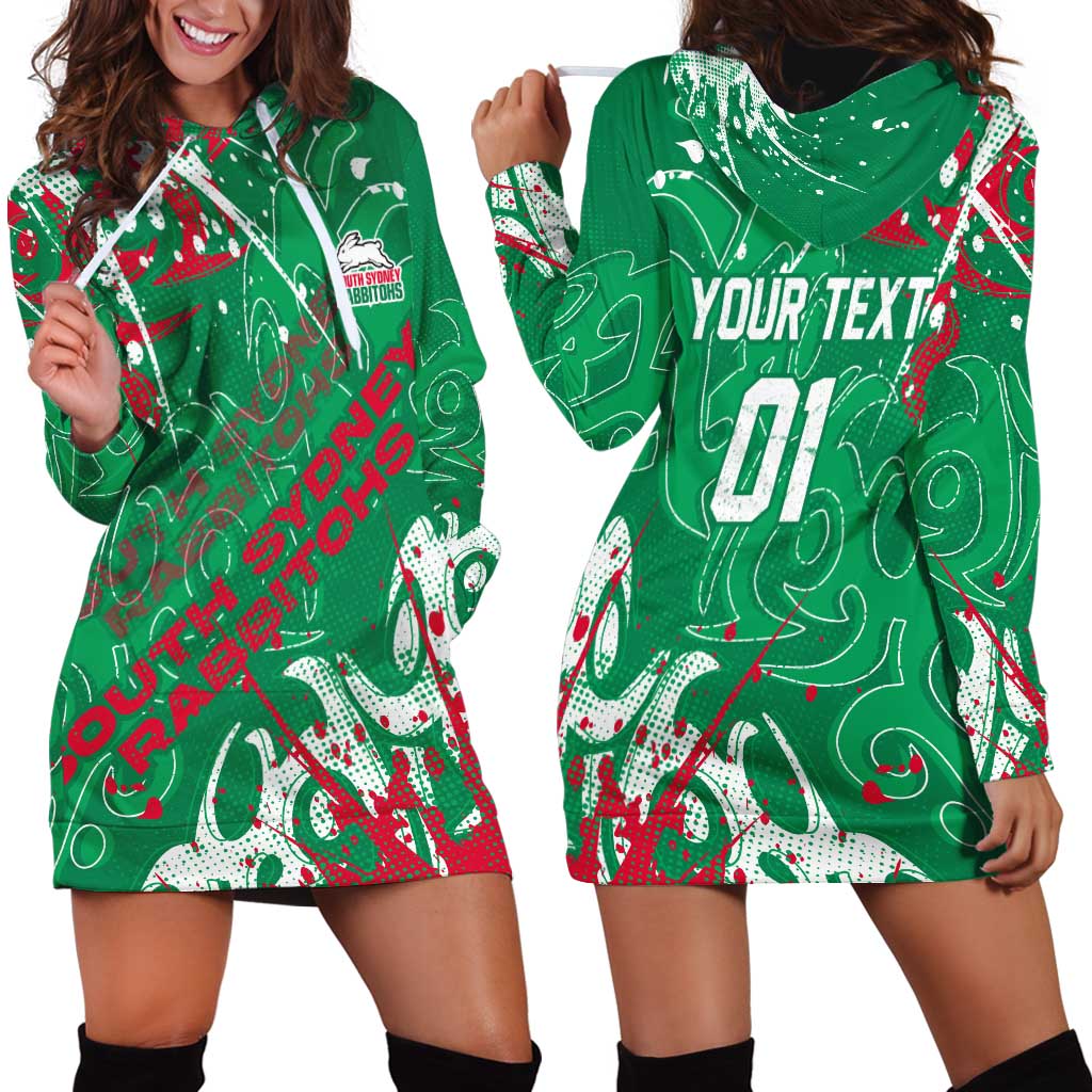 Personalized South Sydney Rabbitohs Rugby Hoodie Dress Urban Street Graffiti Style - Distressed Splatter Elements
