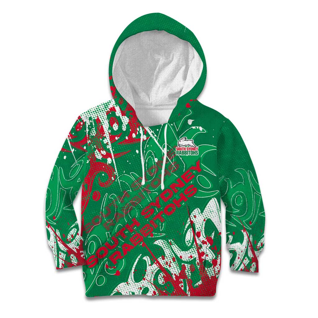 Personalized South Sydney Rabbitohs Rugby Kid Hoodie Urban Street Graffiti Style - Distressed Splatter Elements