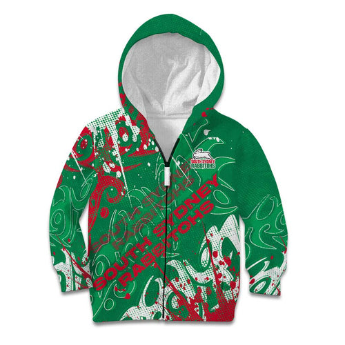 Personalized South Sydney Rabbitohs Rugby Kid Hoodie Urban Street Graffiti Style - Distressed Splatter Elements