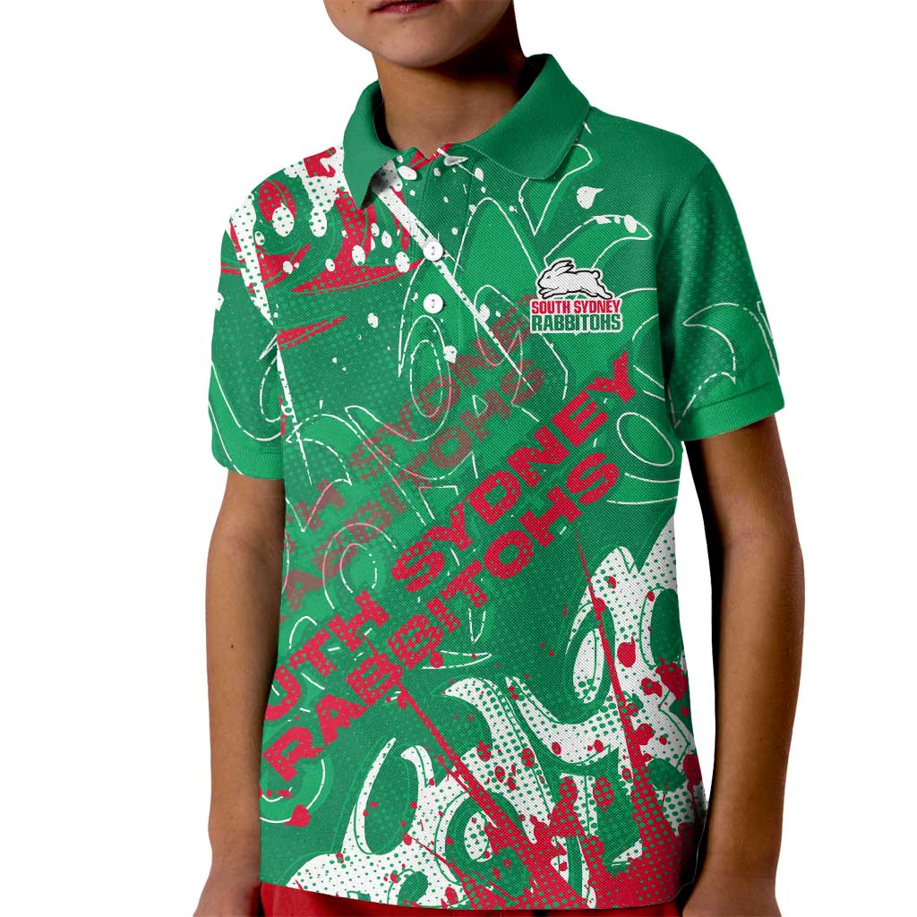 Personalized South Sydney Rabbitohs Rugby Kid Polo Shirt Urban Street Graffiti Style - Distressed Splatter Elements