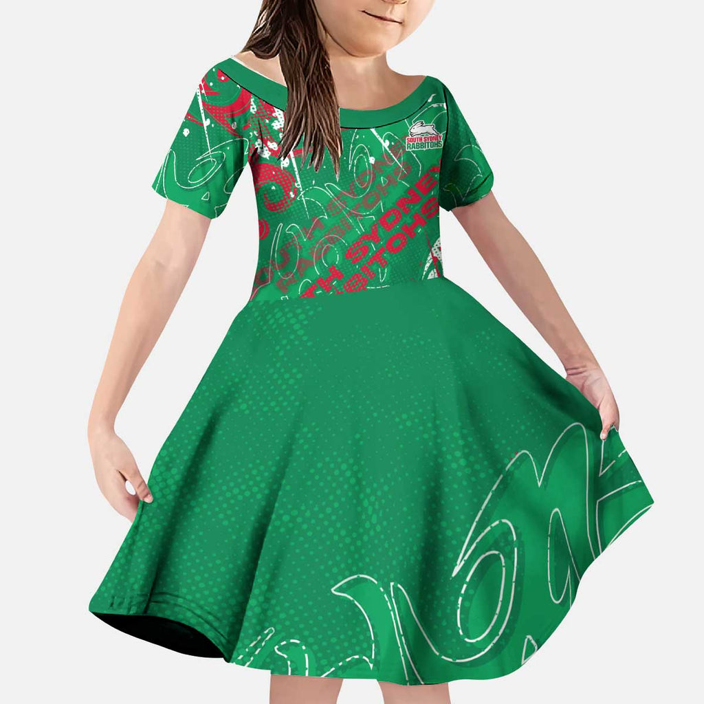 Personalized South Sydney Rabbitohs Rugby Kid Short Sleeve Dress Urban Street Graffiti Style - Distressed Splatter Elements