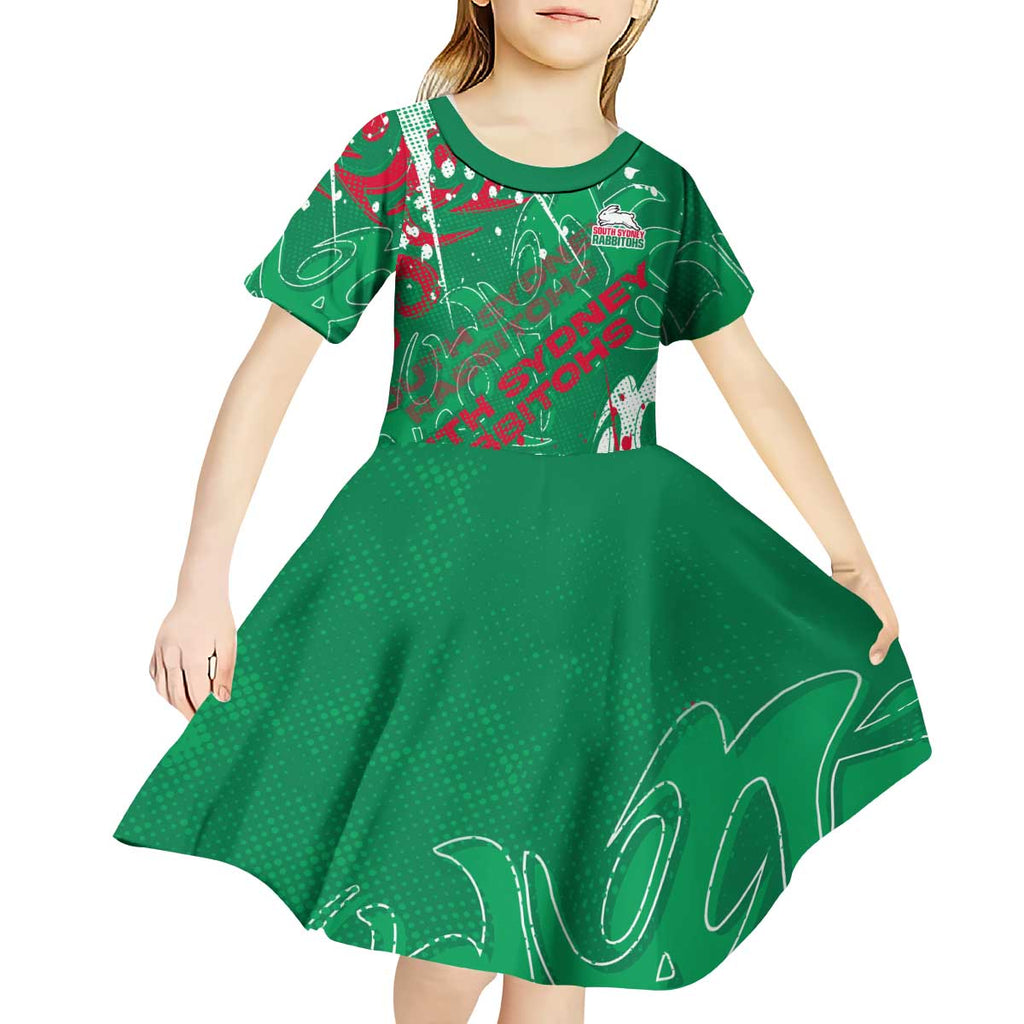 Personalized South Sydney Rabbitohs Rugby Kid Short Sleeve Dress Urban Street Graffiti Style - Distressed Splatter Elements