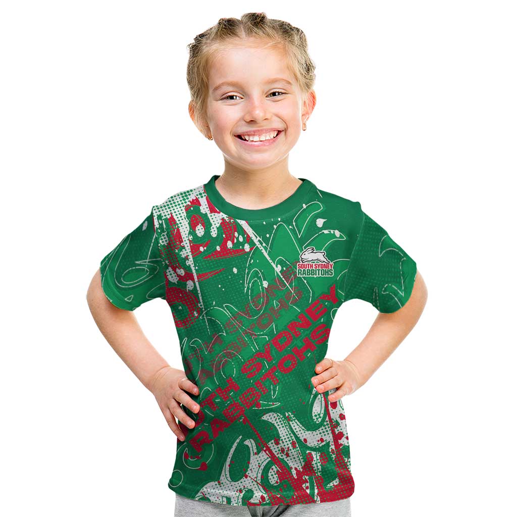Personalized South Sydney Rabbitohs Rugby Kid T Shirt Urban Street Graffiti Style - Distressed Splatter Elements