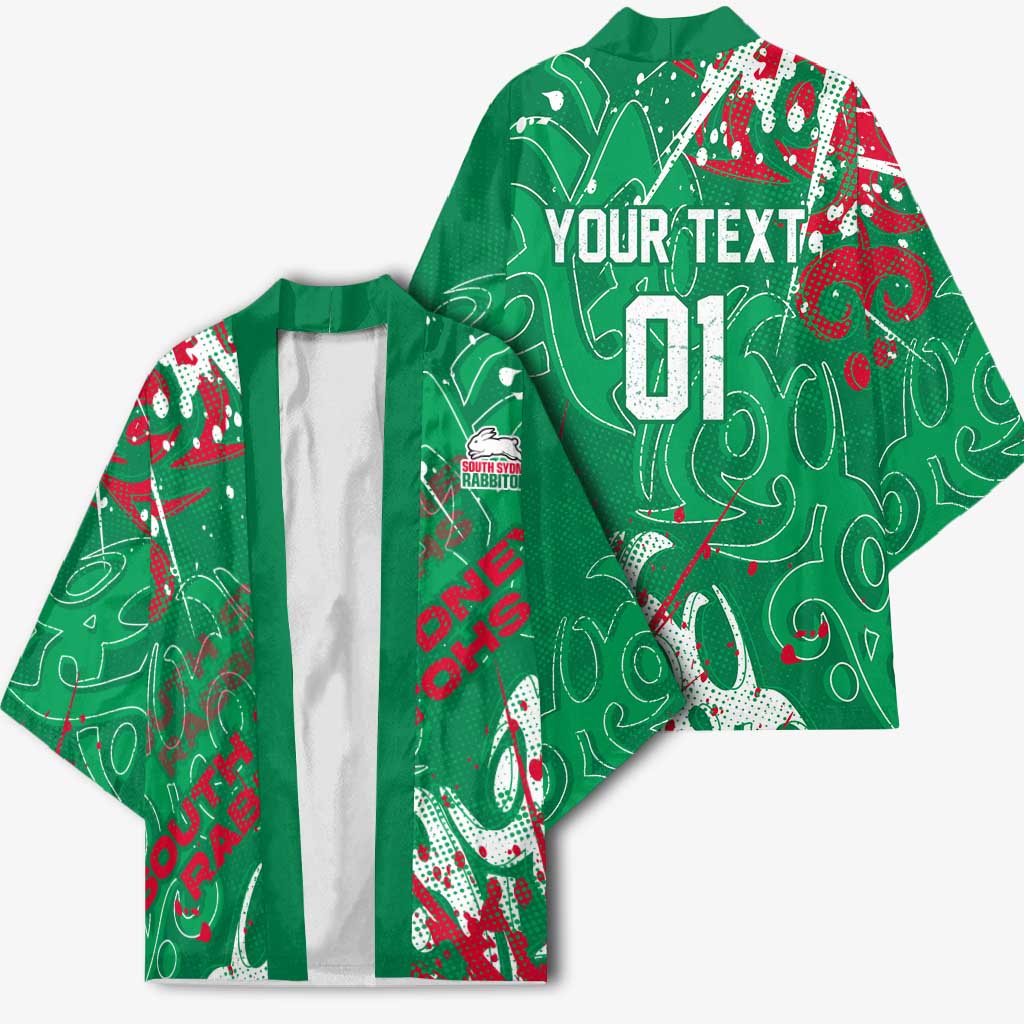 Personalized South Sydney Rabbitohs Rugby Kimono Urban Street Graffiti Style - Distressed Splatter Elements