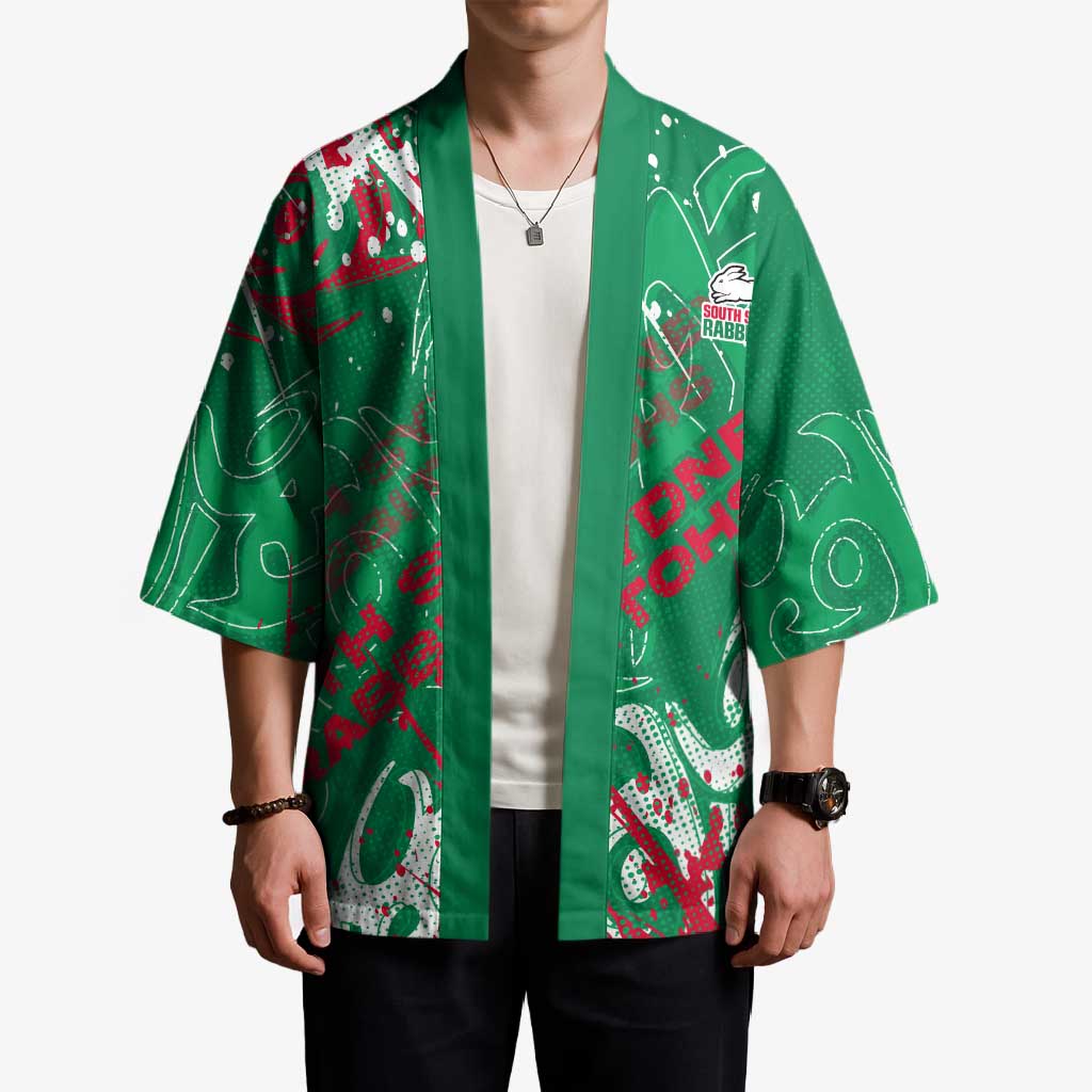 Personalized South Sydney Rabbitohs Rugby Kimono Urban Street Graffiti Style - Distressed Splatter Elements