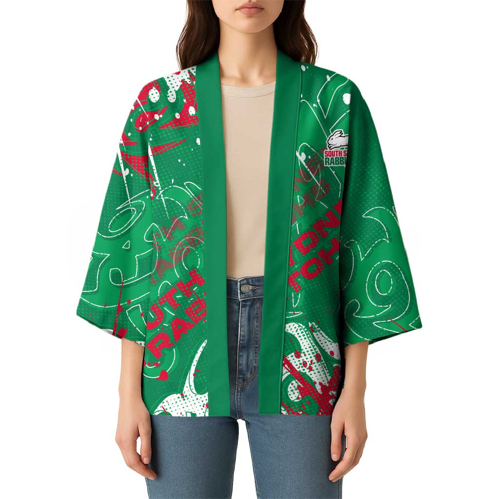 Personalized South Sydney Rabbitohs Rugby Kimono Urban Street Graffiti Style - Distressed Splatter Elements