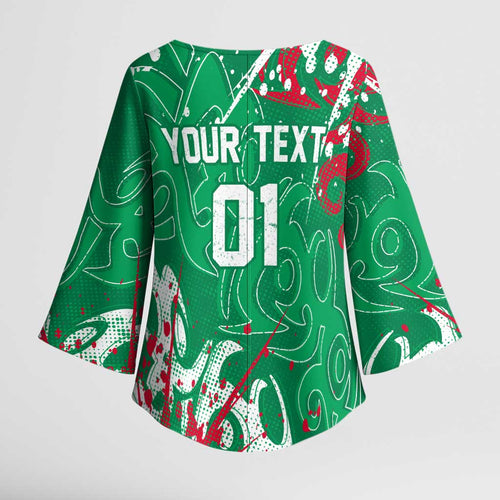 Personalized South Sydney Rabbitohs Rugby Kimono Sleeve Blouse Urban Street Graffiti Style - Distressed Splatter Elements