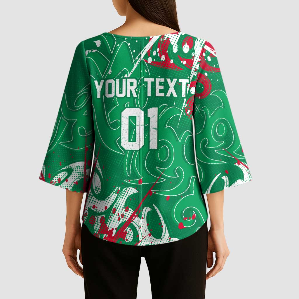 Personalized South Sydney Rabbitohs Rugby Kimono Sleeve Blouse Urban Street Graffiti Style - Distressed Splatter Elements