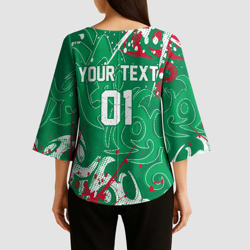 Personalized South Sydney Rabbitohs Rugby Kimono Sleeve Blouse Urban Street Graffiti Style - Distressed Splatter Elements