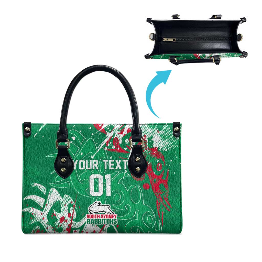 Personalized South Sydney Rabbitohs Rugby Leather Bag Urban Street Graffiti Style - Distressed Splatter Elements