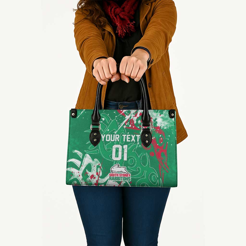 Personalized South Sydney Rabbitohs Rugby Leather Bag Urban Street Graffiti Style - Distressed Splatter Elements