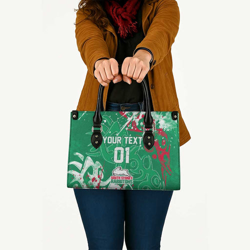 Personalized South Sydney Rabbitohs Rugby Leather Bag Urban Street Graffiti Style - Distressed Splatter Elements