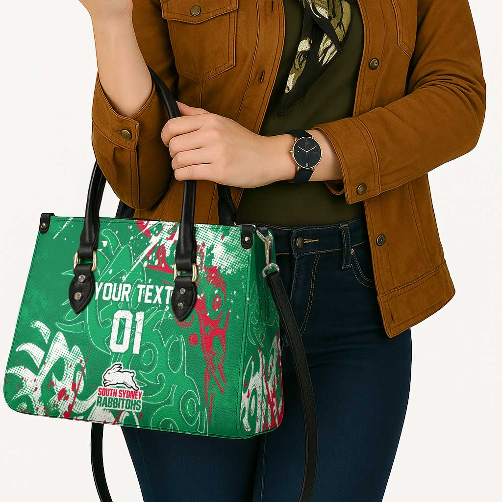 Personalized South Sydney Rabbitohs Rugby Leather Bag Urban Street Graffiti Style - Distressed Splatter Elements
