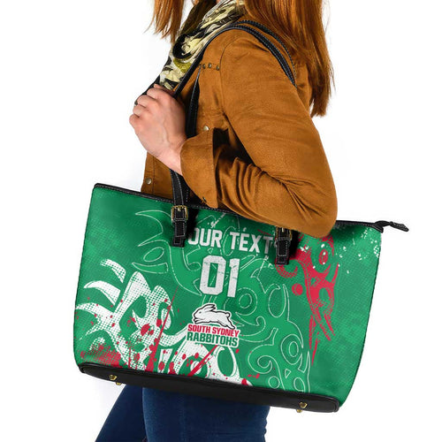 Personalized South Sydney Rabbitohs Rugby Leather Tote Bag Urban Street Graffiti Style - Distressed Splatter Elements