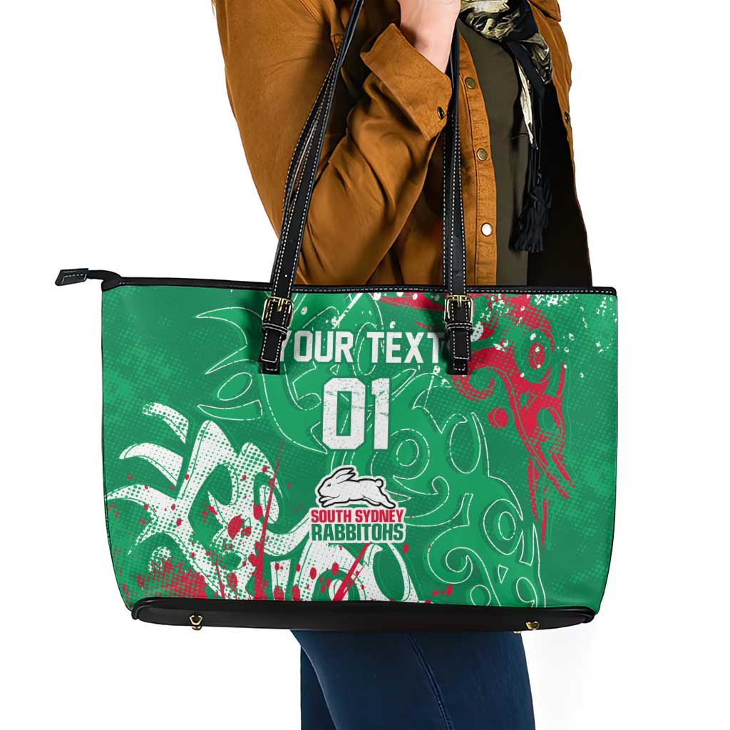 Personalized South Sydney Rabbitohs Rugby Leather Tote Bag Urban Street Graffiti Style - Distressed Splatter Elements
