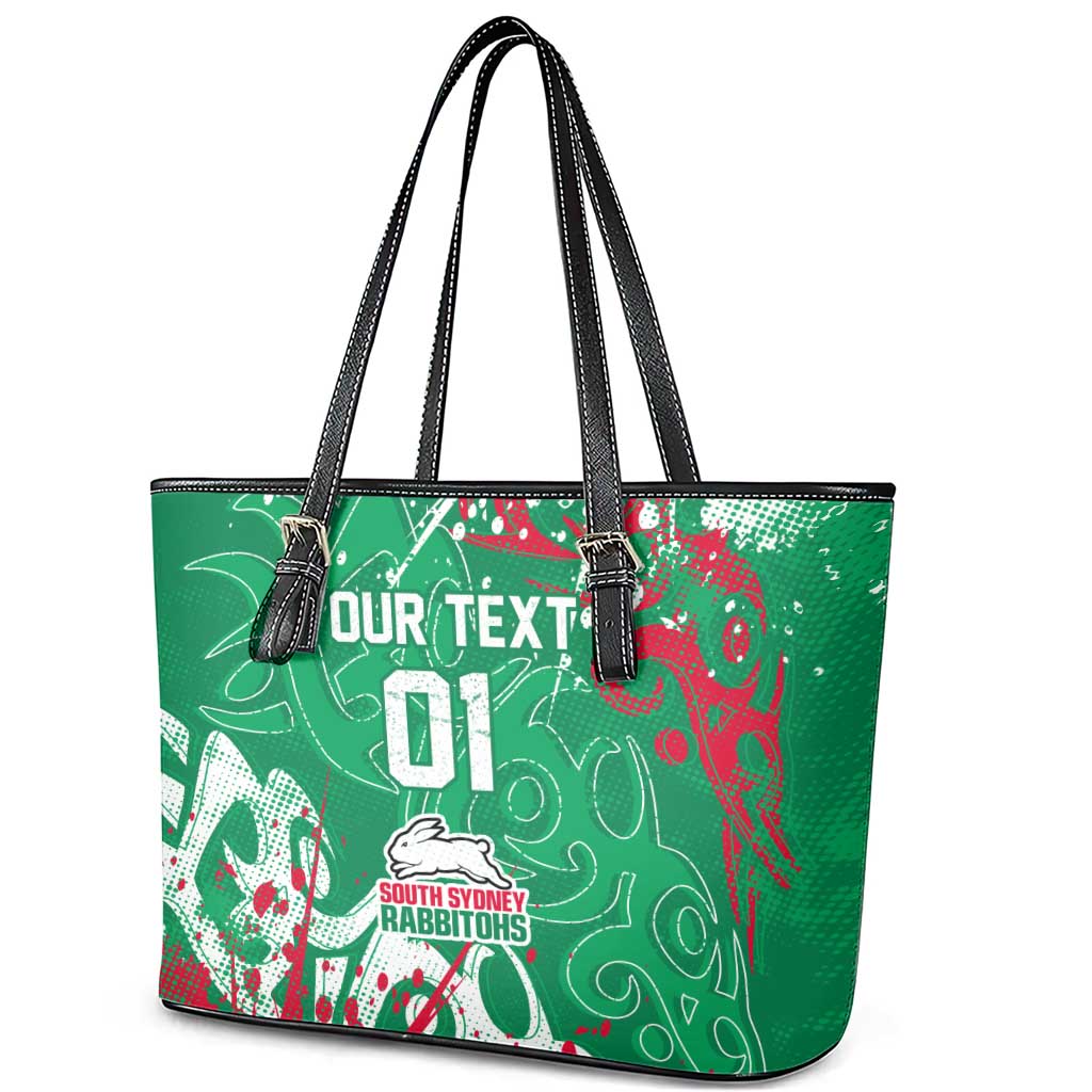 Personalized South Sydney Rabbitohs Rugby Leather Tote Bag Urban Street Graffiti Style - Distressed Splatter Elements