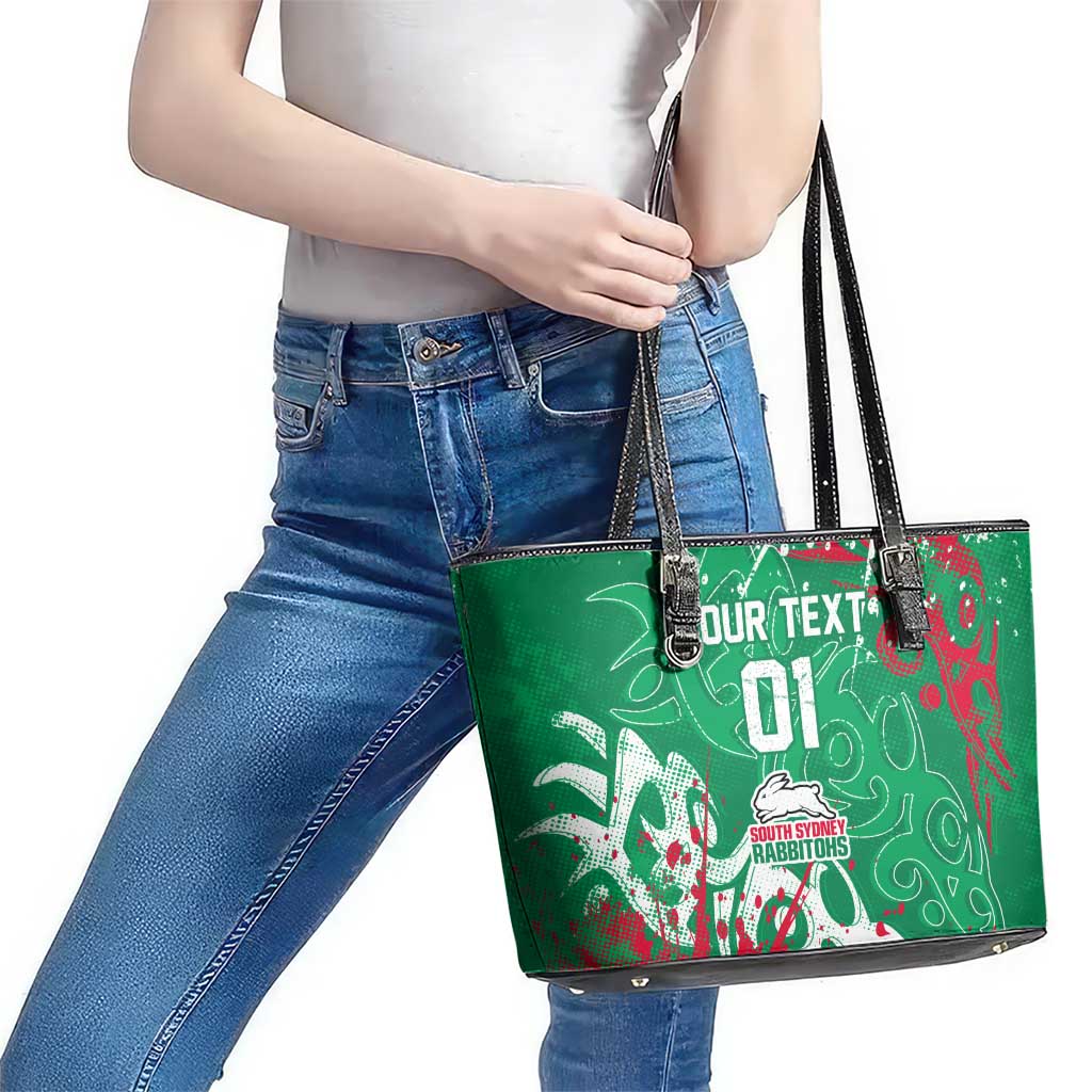 Personalized South Sydney Rabbitohs Rugby Leather Tote Bag Urban Street Graffiti Style - Distressed Splatter Elements