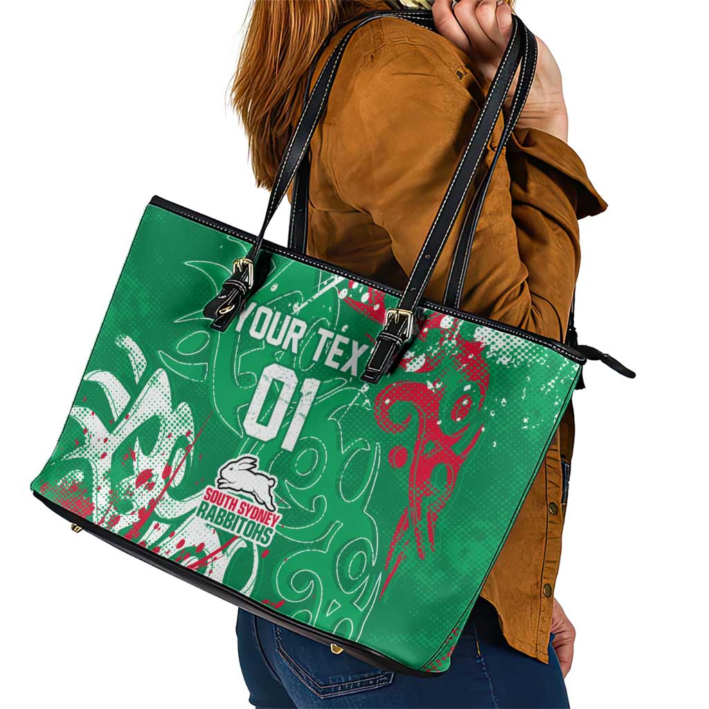 Personalized South Sydney Rabbitohs Rugby Leather Tote Bag Urban Street Graffiti Style - Distressed Splatter Elements