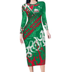 Personalized South Sydney Rabbitohs Rugby Long Sleeve Bodycon Dress Urban Street Graffiti Style - Distressed Splatter Elements