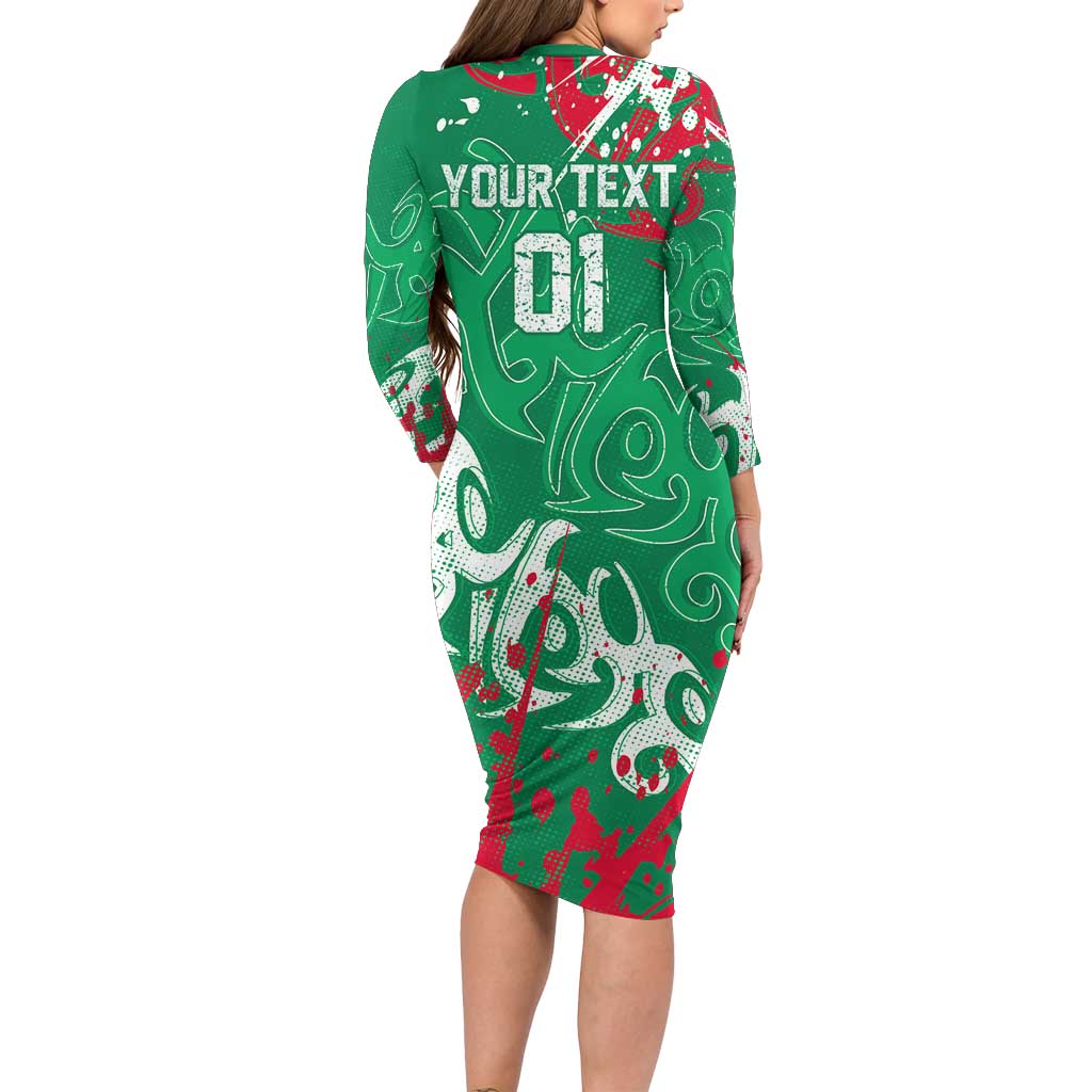 Personalized South Sydney Rabbitohs Rugby Long Sleeve Bodycon Dress Urban Street Graffiti Style - Distressed Splatter Elements