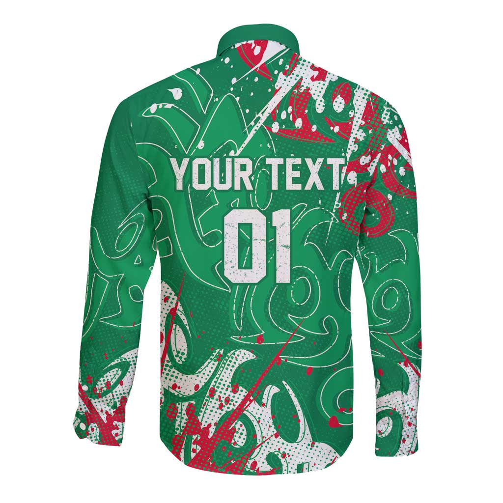 Personalized South Sydney Rabbitohs Rugby Long Sleeve Button Shirt Urban Street Graffiti Style - Distressed Splatter Elements