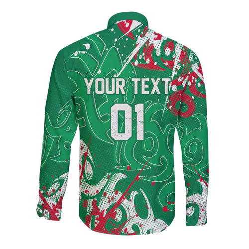 Personalized South Sydney Rabbitohs Rugby Long Sleeve Button Shirt Urban Street Graffiti Style - Distressed Splatter Elements