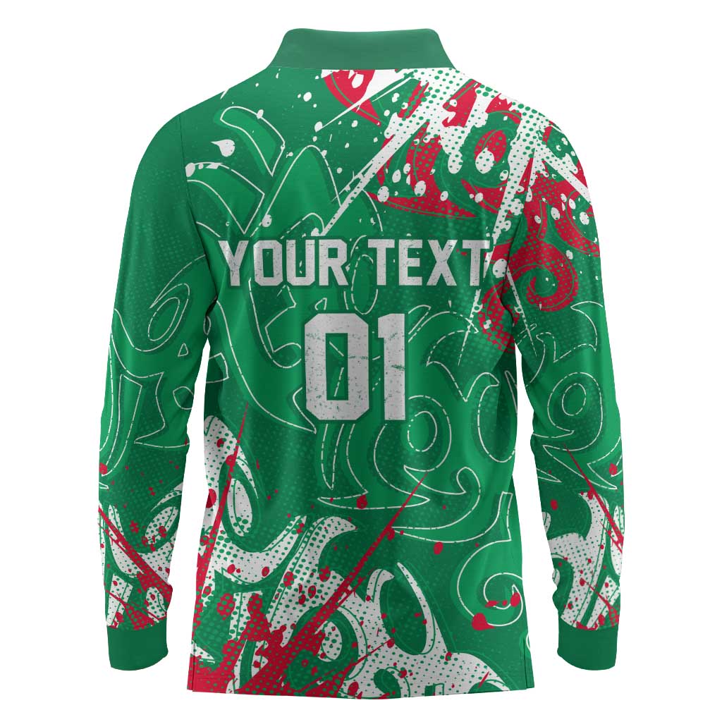 Personalized South Sydney Rabbitohs Rugby Long Sleeve Polo Shirt Urban Street Graffiti Style - Distressed Splatter Elements