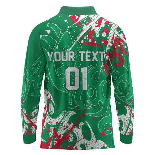 Personalized South Sydney Rabbitohs Rugby Long Sleeve Polo Shirt Urban Street Graffiti Style - Distressed Splatter Elements