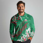 Personalized South Sydney Rabbitohs Rugby Long Sleeve Polo Shirt Urban Street Graffiti Style - Distressed Splatter Elements