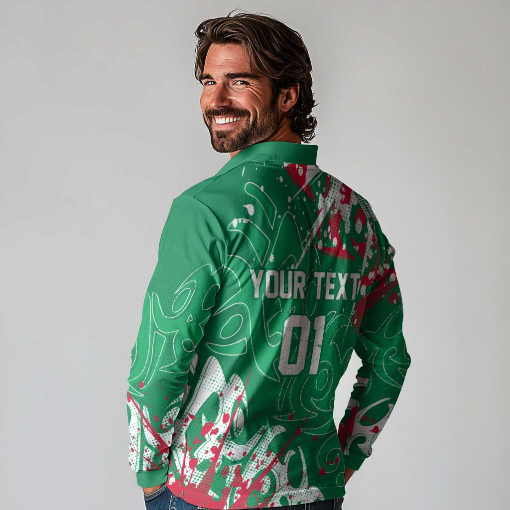 Personalized South Sydney Rabbitohs Rugby Long Sleeve Polo Shirt Urban Street Graffiti Style - Distressed Splatter Elements