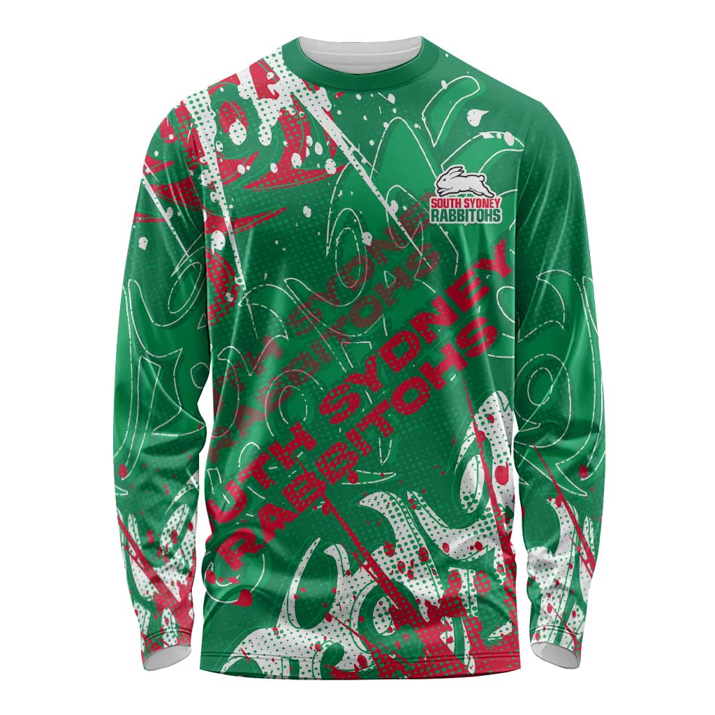 Personalized South Sydney Rabbitohs Rugby Long Sleeve Shirt Urban Street Graffiti Style - Distressed Splatter Elements