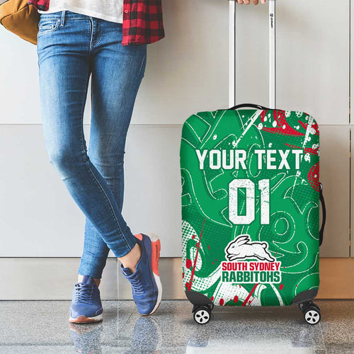 Personalized South Sydney Rabbitohs Rugby Luggage Cover Urban Street Graffiti Style - Distressed Splatter Elements