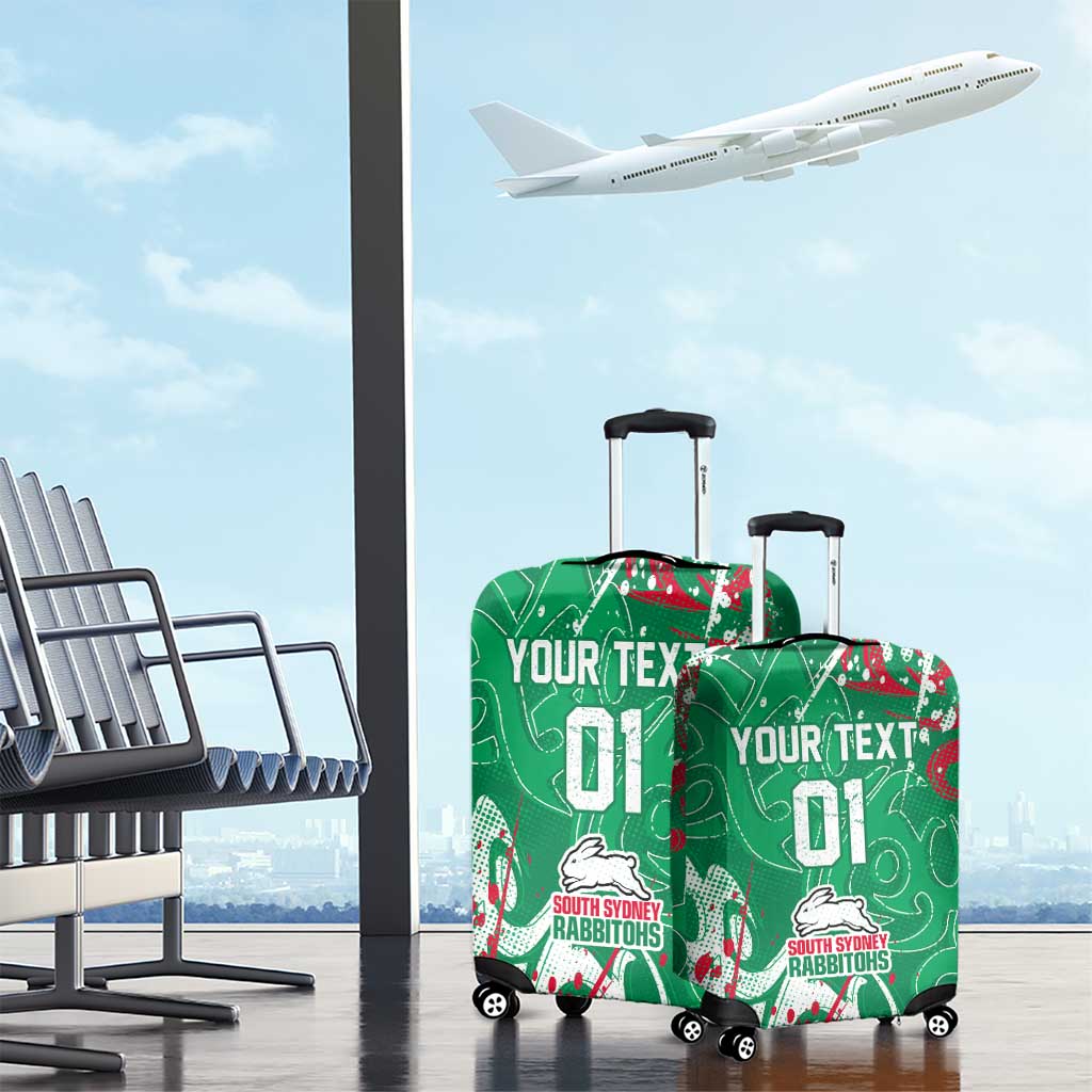Personalized South Sydney Rabbitohs Rugby Luggage Cover Urban Street Graffiti Style - Distressed Splatter Elements