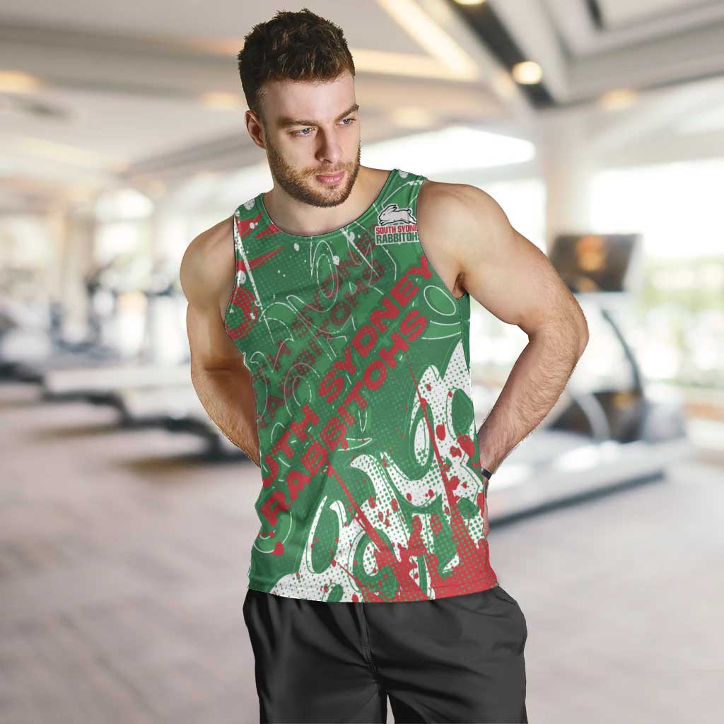 Personalized South Sydney Rabbitohs Rugby Men Tank Top Urban Street Graffiti Style - Distressed Splatter Elements