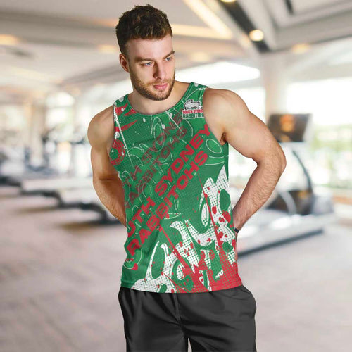 Personalized South Sydney Rabbitohs Rugby Men Tank Top Urban Street Graffiti Style - Distressed Splatter Elements