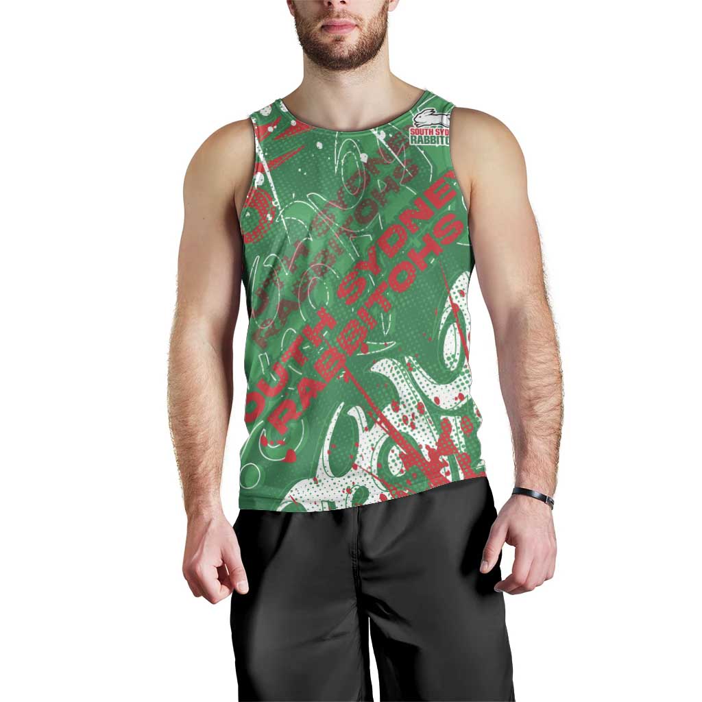 Personalized South Sydney Rabbitohs Rugby Men Tank Top Urban Street Graffiti Style - Distressed Splatter Elements