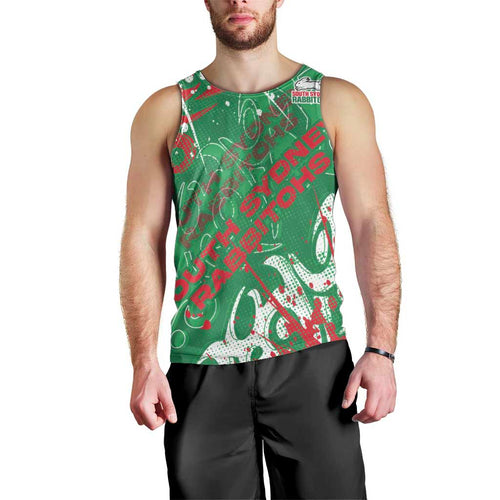 Personalized South Sydney Rabbitohs Rugby Men Tank Top Urban Street Graffiti Style - Distressed Splatter Elements