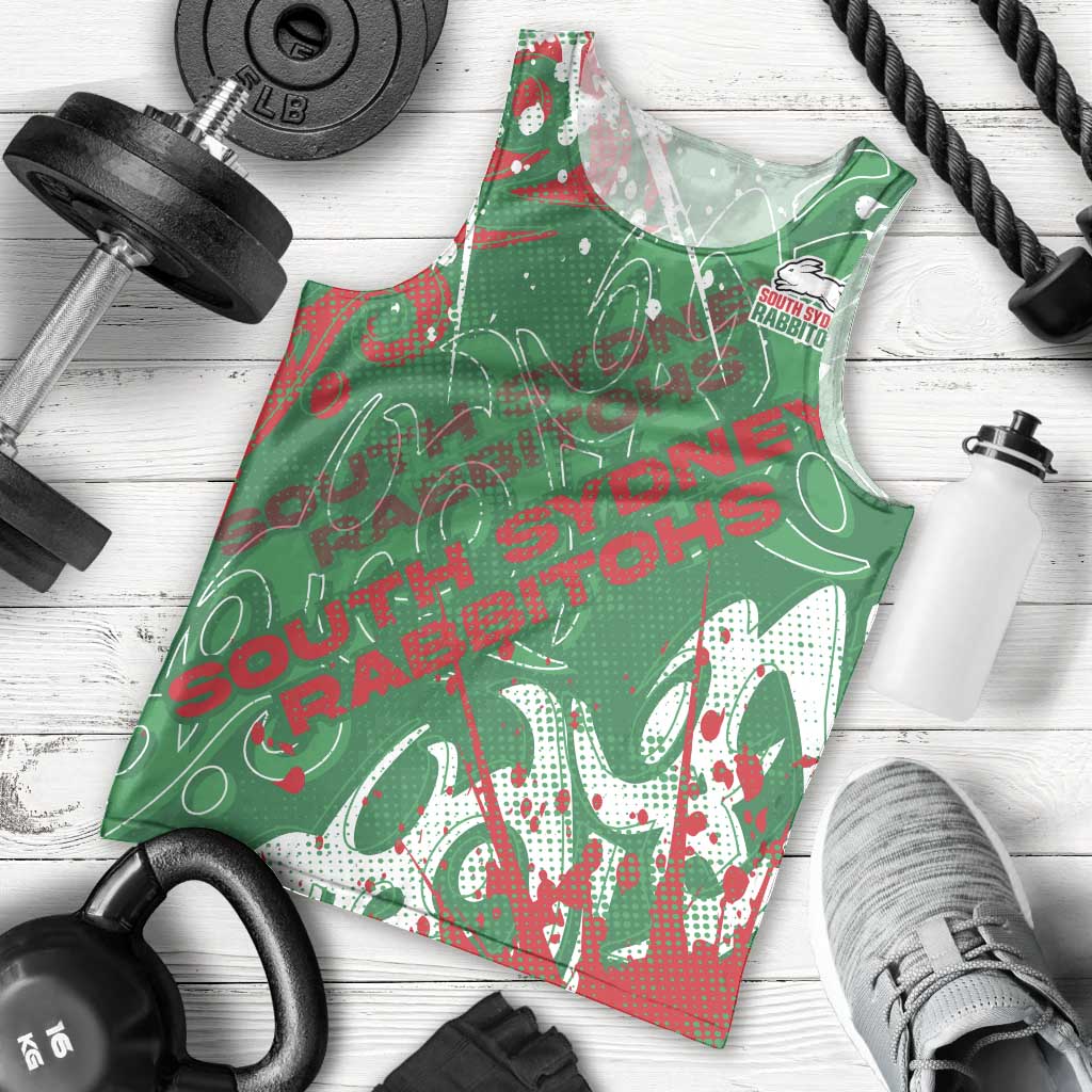 Personalized South Sydney Rabbitohs Rugby Men Tank Top Urban Street Graffiti Style - Distressed Splatter Elements