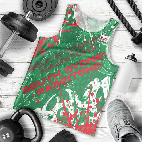 Personalized South Sydney Rabbitohs Rugby Men Tank Top Urban Street Graffiti Style - Distressed Splatter Elements