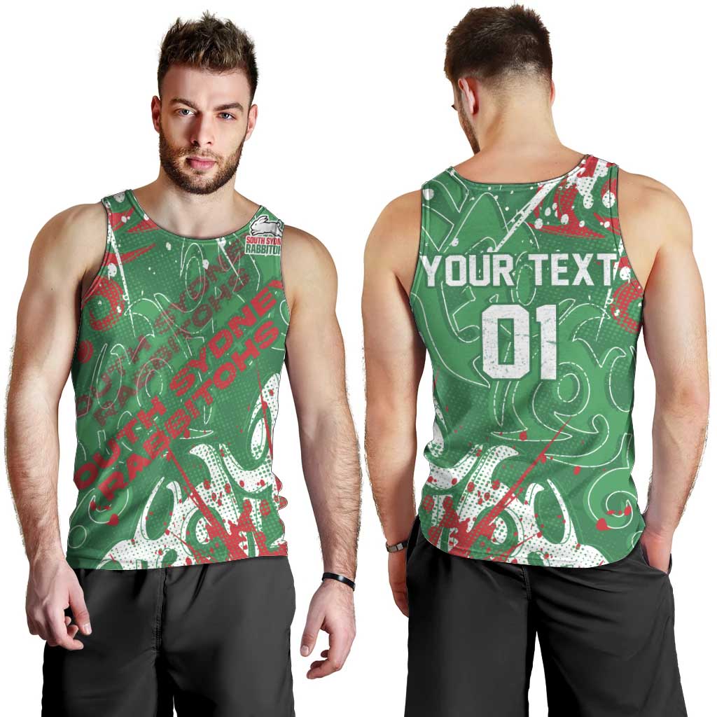 Personalized South Sydney Rabbitohs Rugby Men Tank Top Urban Street Graffiti Style - Distressed Splatter Elements
