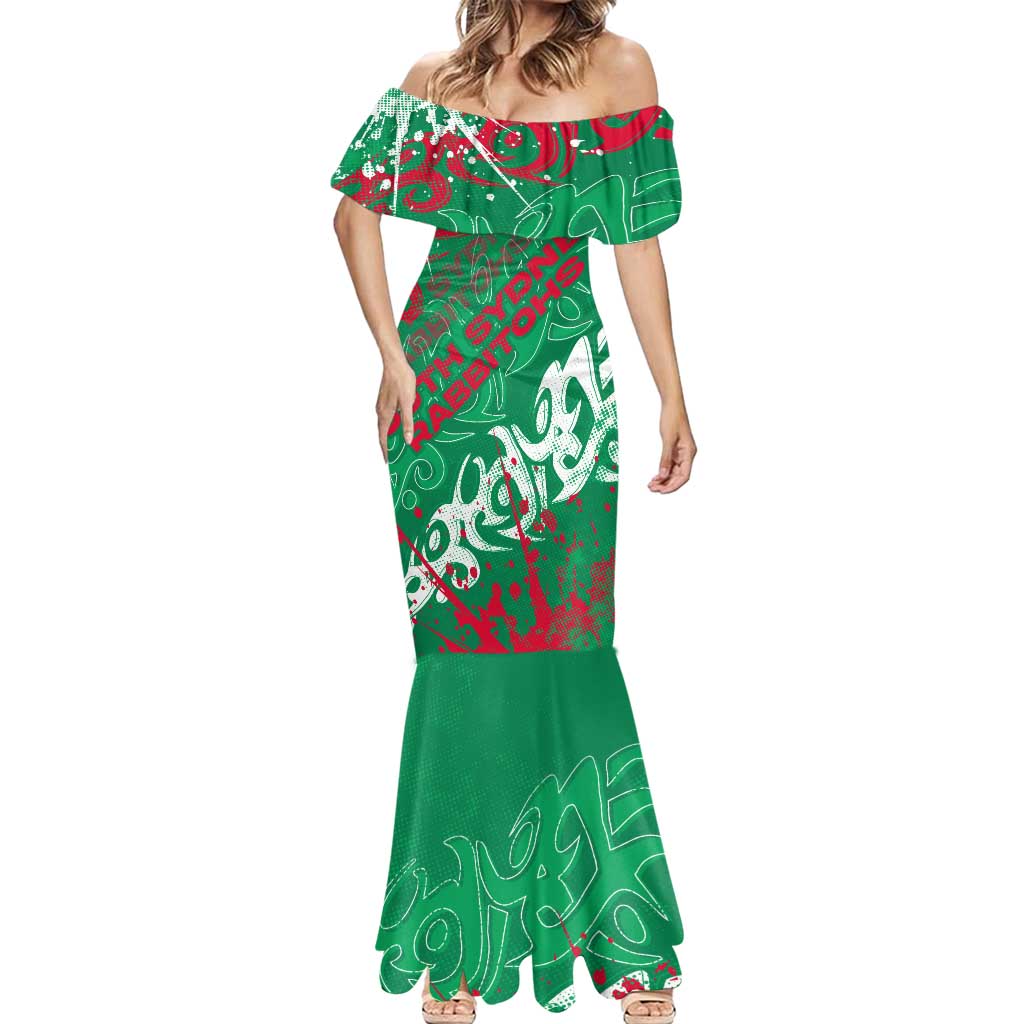Personalized South Sydney Rabbitohs Rugby Mermaid Dress Urban Street Graffiti Style - Distressed Splatter Elements