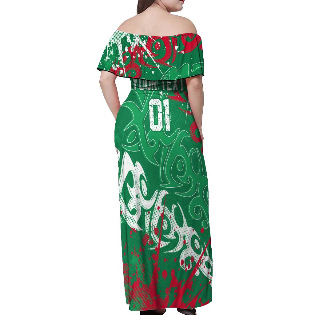 Personalized South Sydney Rabbitohs Rugby Off Shoulder Maxi Dress Urban Street Graffiti Style - Distressed Splatter Elements