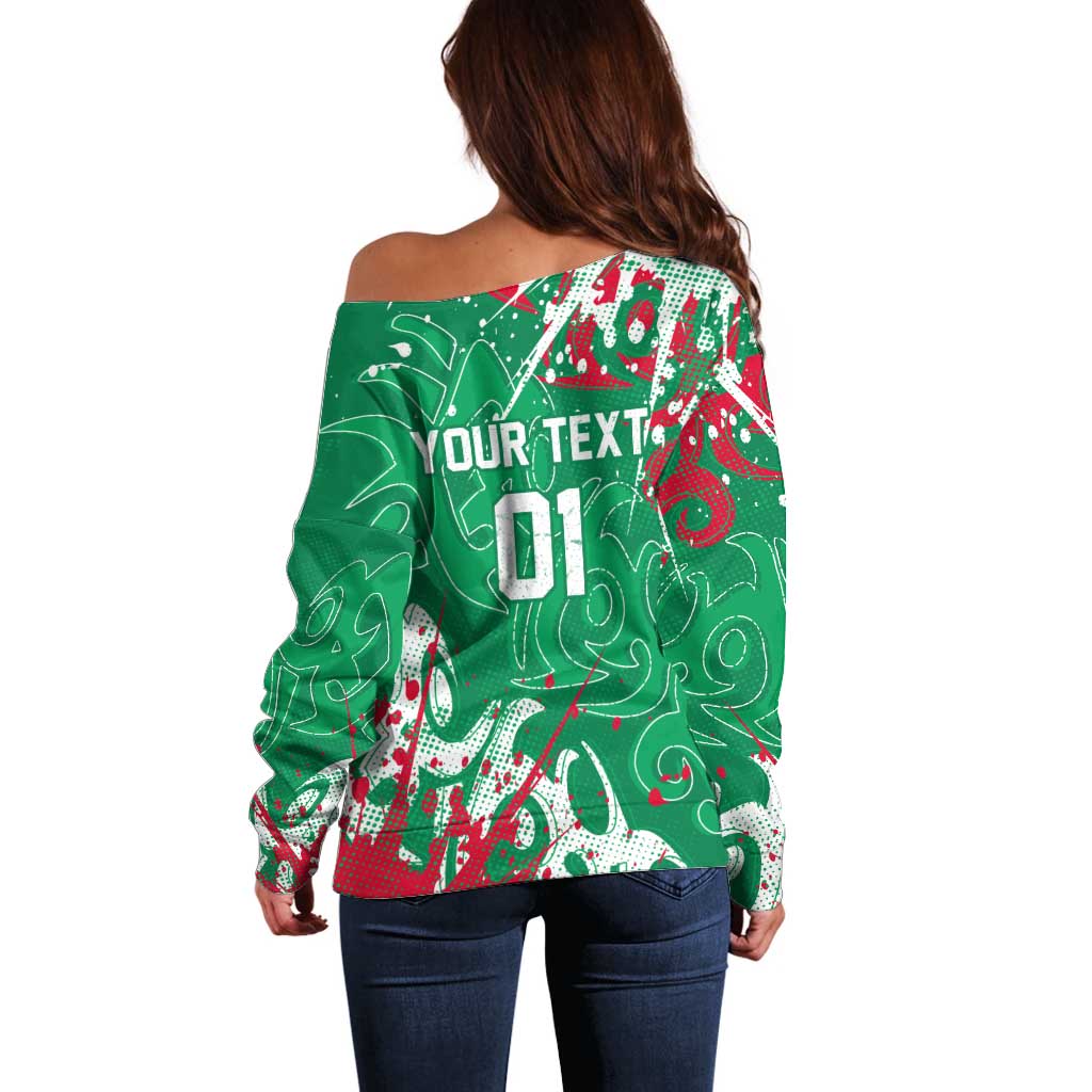 Personalized South Sydney Rabbitohs Rugby Off Shoulder Sweater Urban Street Graffiti Style - Distressed Splatter Elements